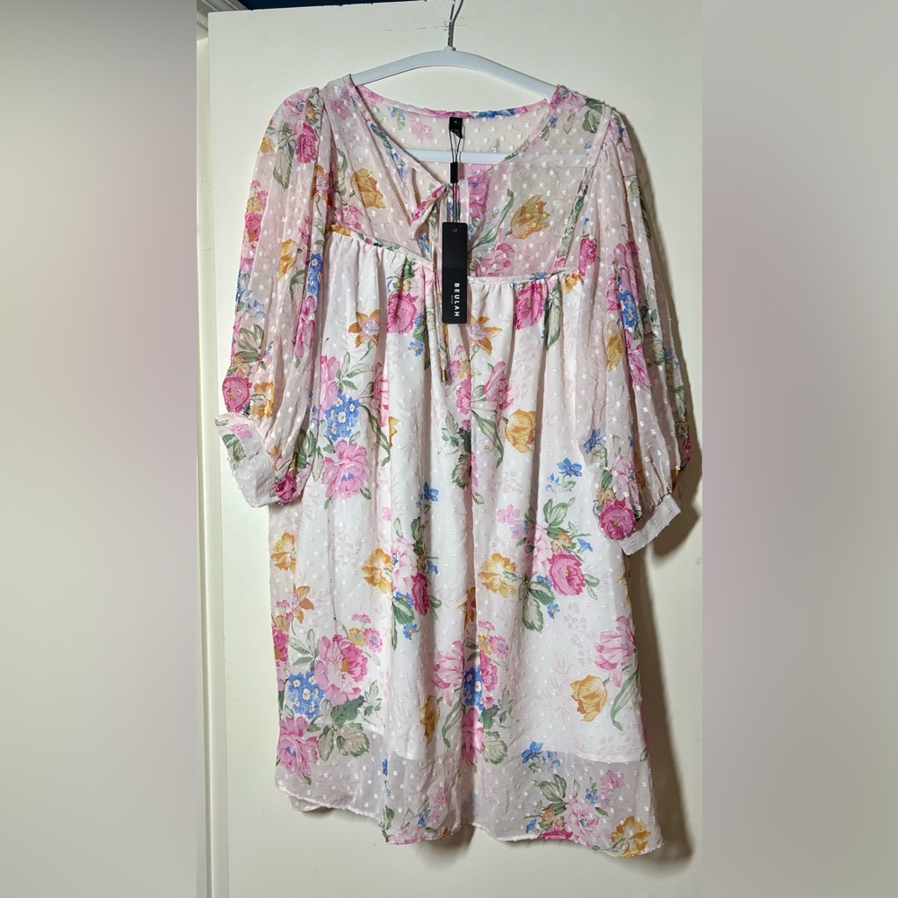 Beulah White Cream Ruffled Tie Swing Dress